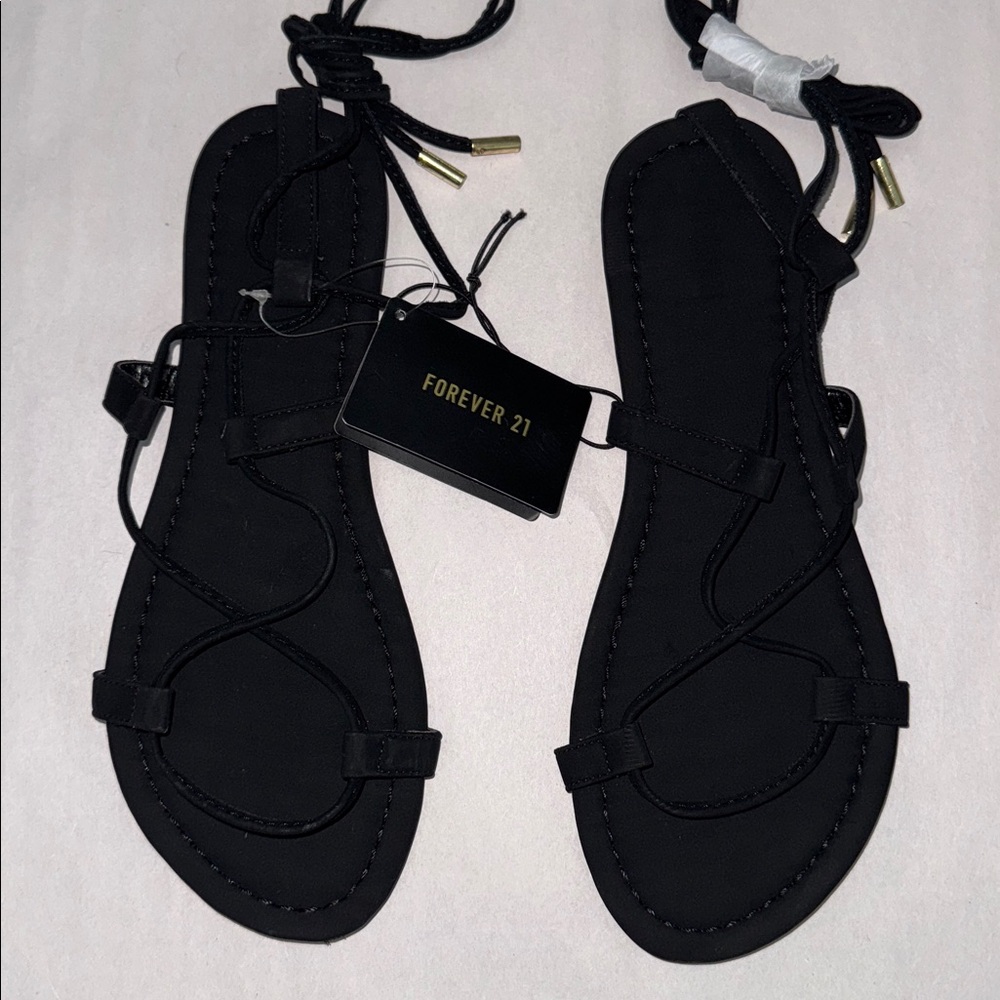 Forever 21 Black Gladiator Sandals Size 6.5 Vegan Microsuede